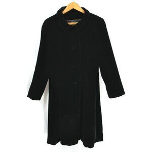 Vintage Black Velvet Midi Overcoat Coat Trench Jacket S 1960s Goth Whimsigoth